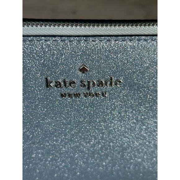 New Kate Spade Blue Tinsel Glitter Cosmetic Bag NWOT Powder Make-up Bathroom - Picture 3 of 11